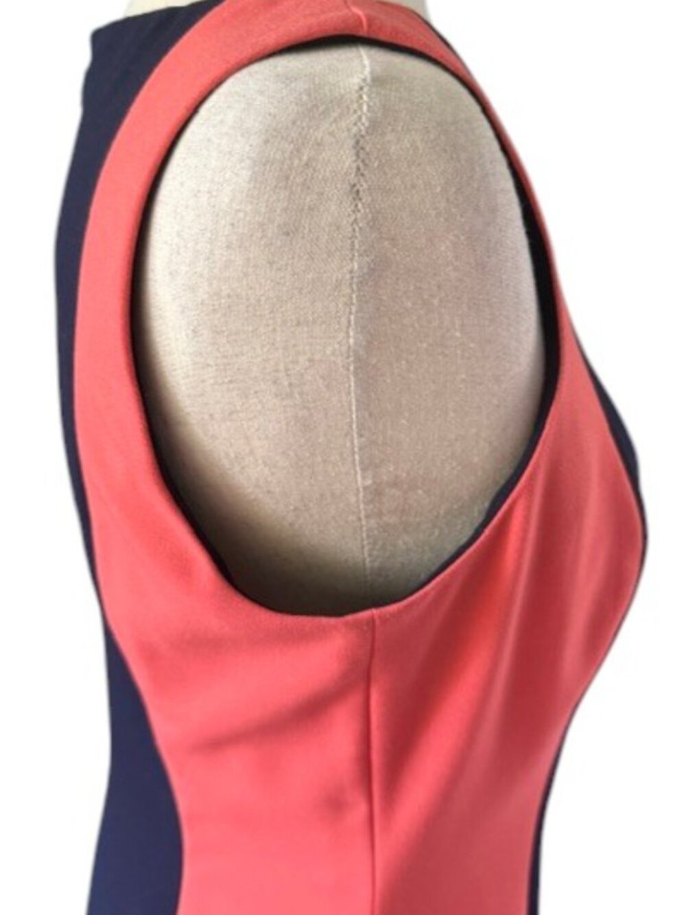 LAUREN Ralph Lauren Color Block Navy Cream Coral Sleeveless Shift Dress SZ 8 EUC - Picture 11 of 16